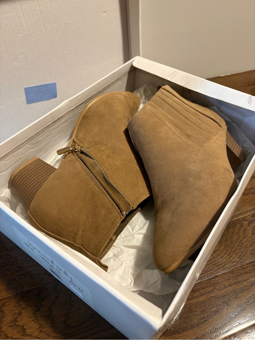 Women’s Tan Suede Ankle Booties with Block Heel